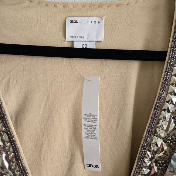 ASOS DESIGN Embellished Mini Dress with Tie Detail - Picture 8 of 9